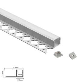 Алуминиев профил за LED ленти завграждане в гипс, 2 метра в комплект с бял дифузер и крайни тапи
