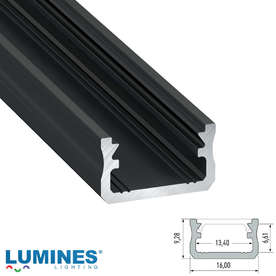 Черен алуминиев профил за LED ленти Lumines A 10-0012-30, 3 метра