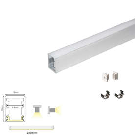 Алуминиев профил за LED ленти ACA TIN P162, неанодизиран, 2 метра, цвят алуминий, за външен монтаж, с бял опалов дифузер