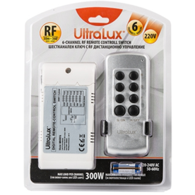 Шестканален ключ UltraLux MKRF6 с RF дистанционно управление, 220V AC, 6x300W, обхват 30м, 360º