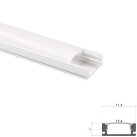 Алуминиев профил за LED лента 2 метра бял, за външен монтаж, плитък, в комплект с бял дифузер, четири скоби и четири крайни тапи