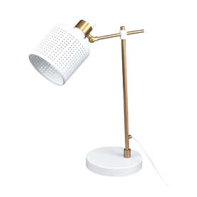 Настолна лампа Rabalux Alberta 5090, 220V, фасунга E27, метално тяло, цвят бял и месинг, кабел с ключ