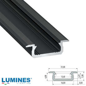 Черен алуминиев профил за LED лента 3 метра Lumines Lighting 10-0102-30