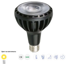 LED крушка PAR E27 30W 220V 2700K 2400lm 30° Optonica 1530, черна