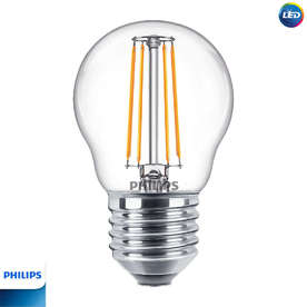 Филамент LED крушка Philips 4.3W, E27, 470lm, 2700K, P45, 360°
