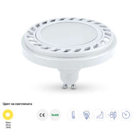 LED луничка AR111 GU10 9W AC175-265V 800LM 120° 2700K Optonica 1532, бяло тяло