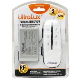 Триканален ключ UltraLux MKRF3 с RF дистанционно управление, 220V AC, 3x300W, обхват 30м, 360º