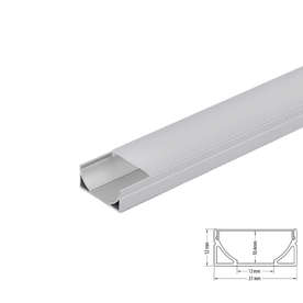 Алуминиев профил за LED лента 2 метра Ultralux APK211, за открит монтаж, широк, в комплект с бял дифузер, две скоби и две крайни тапи
