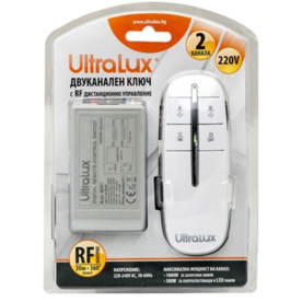 Двуканален ключ UltraLux MKRF2 с RF дистанционно управление, 220V AC, 2x300W, обхват 30м, 360º