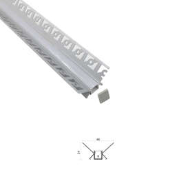 Ъглови алуминиеви профили за LED ленти 2 метра, вътрешен ъгъл, за монтаж в гипсокартон, дължина 2 метра, бял дифузер, комплект крайни тапи