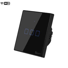Smart сензорен ключ Sonoff TX T3 EU 3C WiFi + RF за вграждане, черен, 220V, 3x2A, LED подсветка за състояние