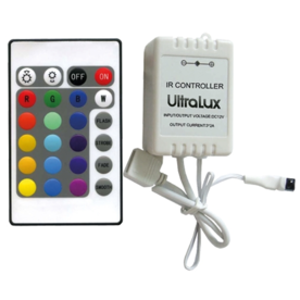 LED димер UltraLux RGBIRC24 72W (12V); 144W (24V), напрежение 12-24VDC, изходящ ток 6A (3x2A), IP21, IR
