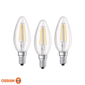 OSRAM LED крушка E14, 3 броя в опаковка, филамент, 4W/40W, 220V, 2700K, 470lm, тип форма B40, ъгъл на светене 360°