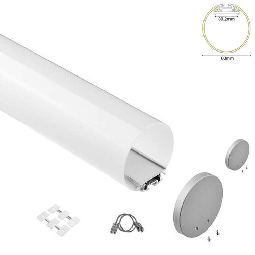Алуминиев профил за LED ленти кръгъл Aca Lighting Velor, 2 метра, с бял опалов дифузер, ф60