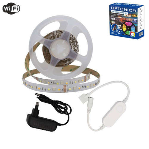 СЕТ RGB+WW LED лента с дистанционно, WiFi конролер и захранване 4W/m, 12VDC, IP20, 60SMD/m, 240lm, ролка 2 метра