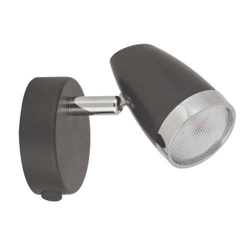 LED осветително тяло за стена единичен спот, топла светлина, метал/поликарбонат, цвят антрацит/хром, с ключ
