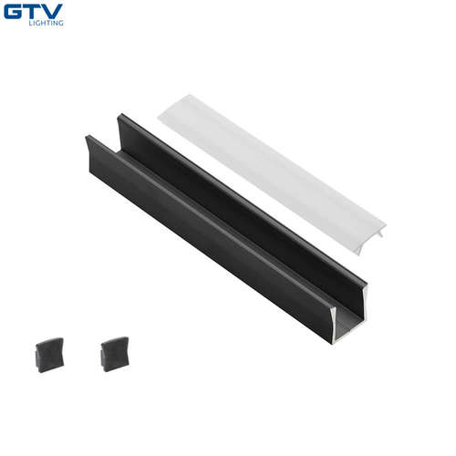Алуминиеви профили за LED ленти GTV PA-GLAXMNKW-AL-20M, 2 метра, черен мат, бял дифузер, за външен монтаж