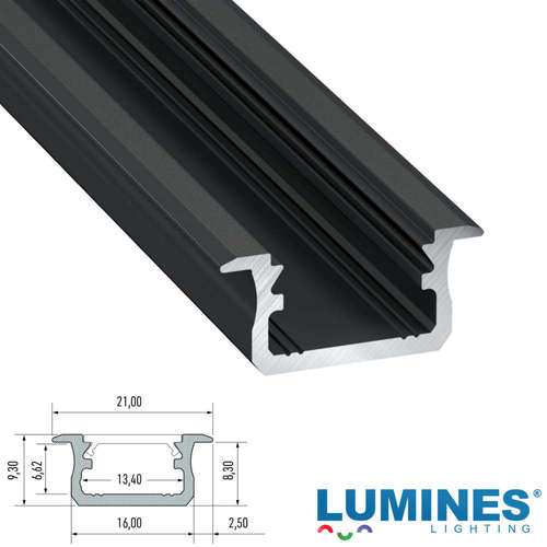 LED профил за вграждане 2 метра черен мат LUMINES B groove profile 10-0022-20