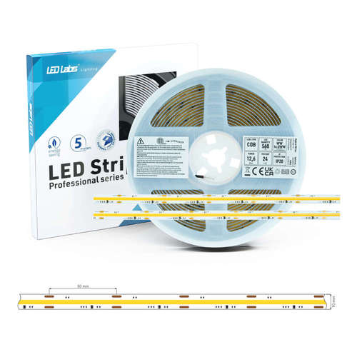 Професионална COB LED лента 24VDC 12.6W/m 2800 led/m 1080lm CRi90 IP20 Dim to Warm 2700-2200K Led Labs 16-2398-01
