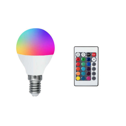 RGB LED крушки с дистанционни управления, 220V, E14, 3.5W/25W, 220V, 2700K + RGB, 250lm, тип форма P45, 220°, функция димиране