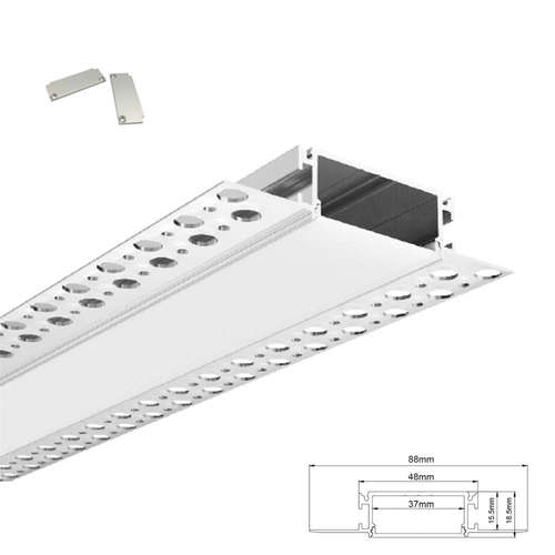 LED профил за гипсокартон Aca Lighting P81 за LED ленти и LED модули, широк, за монтаж в гипсокартон и плоскости, широчина на улей за LED лента 37 мм