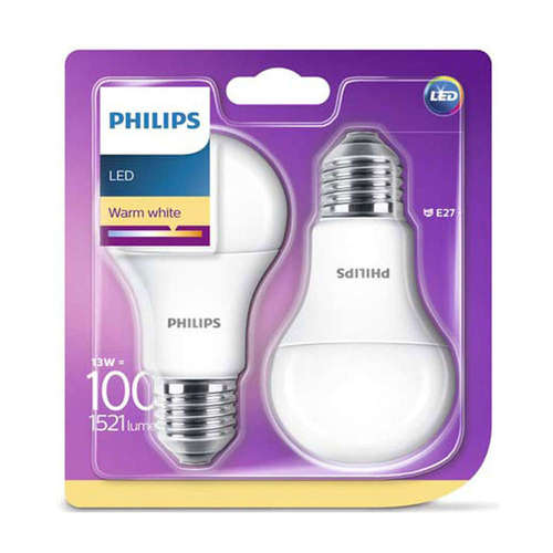 LED крушки Филипс 220V 2 броя в блистер, Е27, 13.5W, 2700K, 1521lm, 260°. Спрян продукт