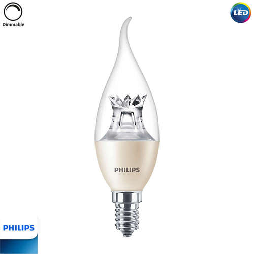 Димиращи LED крушки Philips Е14, 6W, 220V, 2700K, 470lm, тип BA38 пламък