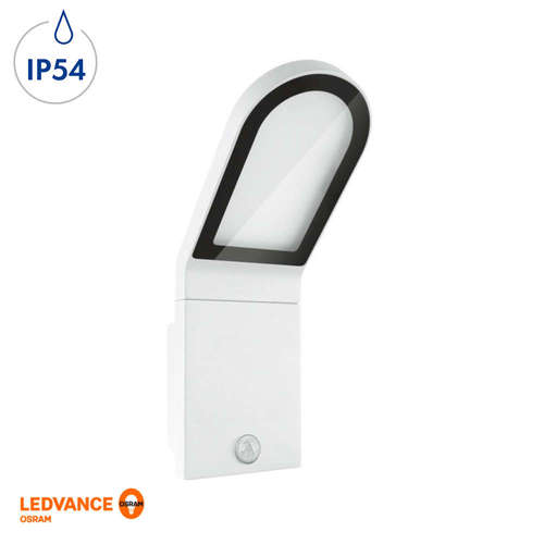 Фасадно LED осветително тяло Osram/LEDvance, 220V, 12W, 740lm, 3000K, IP54, 107°, бяло тяло, сензор за движение