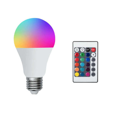 RGB LED крушки с дистанционни управления, 220V, E27, 7W/40W, 220V, 2700K + RGB, 470lm, тип форма А60, 220°, функция димиране