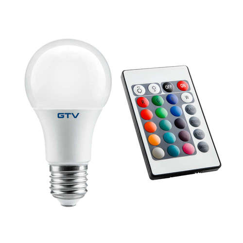 LED крушка с дистанционно управление GTV LD-PC2A60RGBW-8W, RGB+3000K, 220V, E27, 8W, 540lm, 180°, димиране