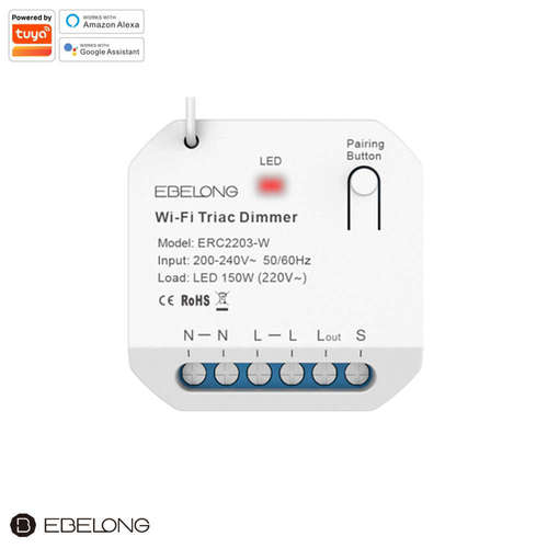 Безжичен WIFI SMART TRIAC ДИМЕР Ebelong ERC2203-W 200-240V 1.5A 150W LED RF 433Mhz on/off+dimmer един канал