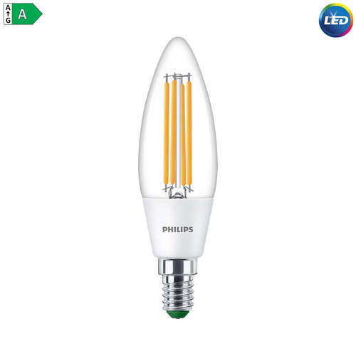LED крушка Philips E14, 2.3W, 485lm, 3000K, CRI80, 300°, стъклен балон, ултра ефективна 210lm/W, гаранция 5 години
