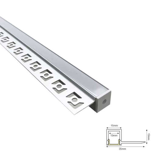 LED профил за вграждане в гипсокартон Aca Lighting P135A, 2 метра, краен, завършващ, за LED ленти с широчина до 12мм