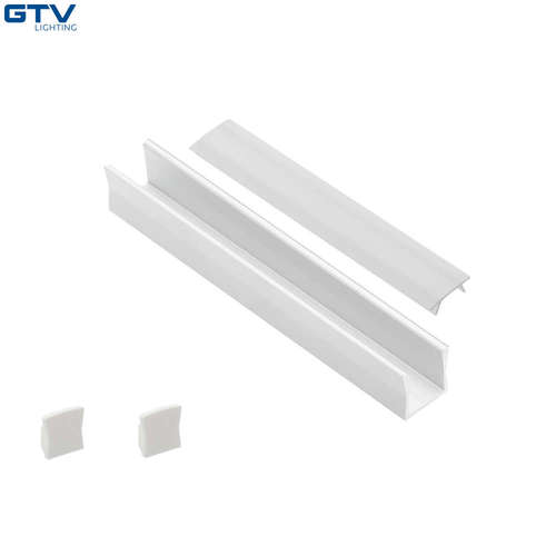 Бели алуминиеви профили за LED ленти GTV PA-GLAXMNKW-AL-10, 2 метра, бял мат, бял дифузер, за външен монтаж