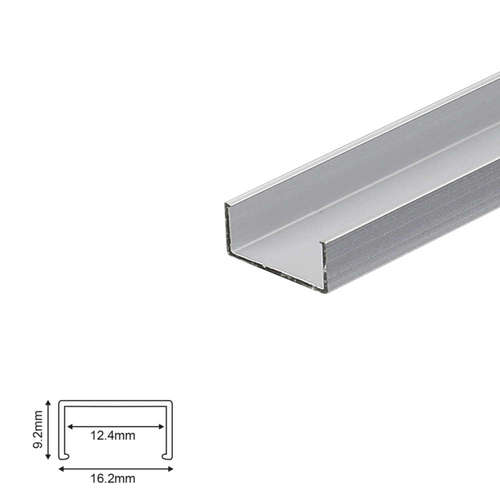 Алуминиев профил за LED ленти ACA PLO P126, неанодизиран, 2 метра, цвят алуминий, за външен монтаж, без дифузер и аксесоари