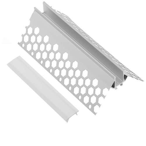Ъглови алуминиеви профили за LED ленти 3 метра, външен ъгъл, за монтаж в гипсокартон, дължина 3 метра, бял дифузер