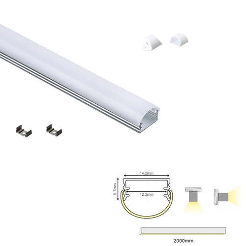 Алуминиев профил за LED ленти ACA CRUZ P163, неанодизиран, 2 метра, цвят алуминий, бял дифузер