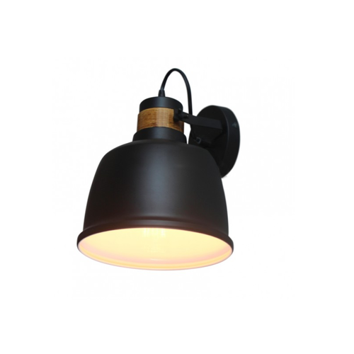 Винтидж аплик ACA Lighting Ernest KS2126BW 220V фасунга Е27 IP20 метално тяло, цвят черен мат/ бял, с дървесен мотив