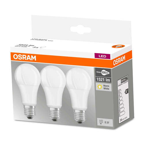 LED крушки Е27 Osram 3 броя в блистер, 220V, 2700K, 14W, 1521lm