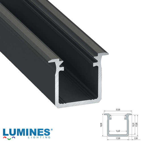 LED профил за вграждане 3м Lumines G 10-0072-30, алуминий, черен мат