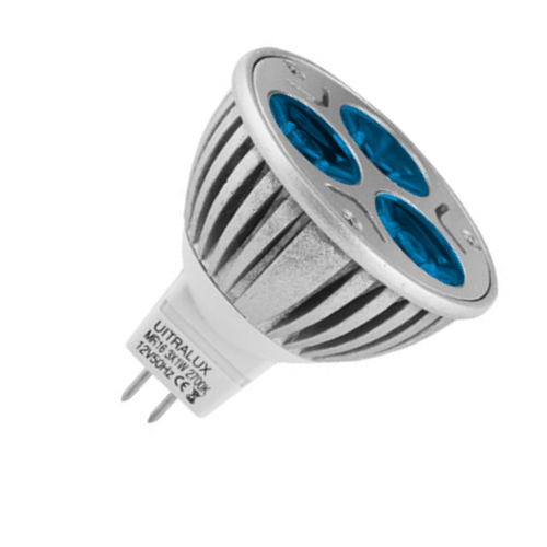 LED спот L12MR163B UltraLux 12V AC/DC 3W синя светлина GU5.3, 60°