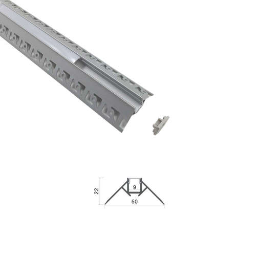 Ъглови алуминиеви профили за LED ленти 2 метра, външен ъгъл, за монтаж в гипсокартон, дължина 2 метра, бял дифузер, комплект крайни тапи