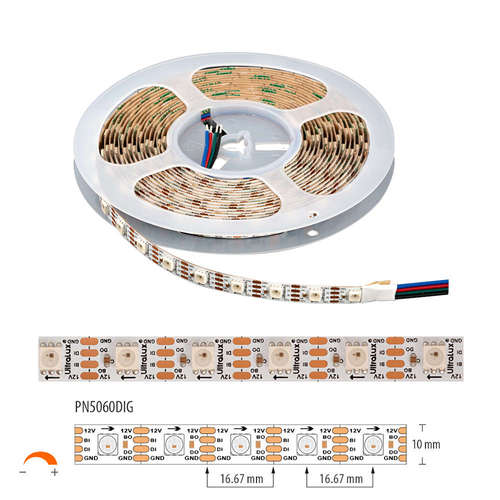 Дигитална RGB LED лента Ultralux PN5060DIG 25.8W/m 12VDC 60 LED/m IP20