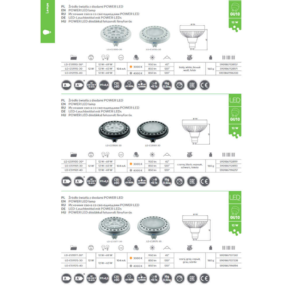 LED луна AR111 220V, 12W, 850lm, 4000K, GU10, 120° - Image 3