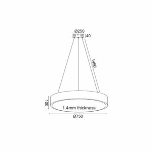 LED пендел ACA Lighting Optimus V29LEDP75BK 220V, 60W, 4800lm, 3000K, IP20, ф75см