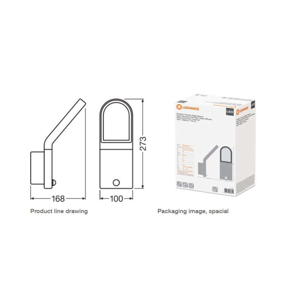 Фасадно LED осветително тяло Osram/LEDvance, 220V, 12W, 740lm, 3000K, IP54, 107°, сензор за движение - Image 2