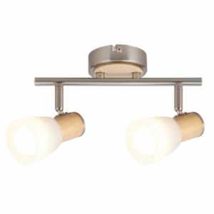 Осветително тяло за стена двоен спот, фасунги 2xЕ14, метал/дърво/стъкло, цвят сатен хром