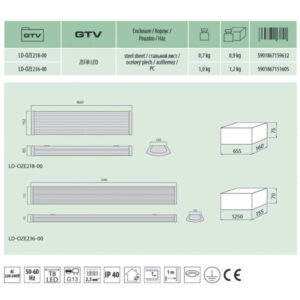 Линейни осветителни тела за LED пури 2x120 см, IP40, 220V, фасунги G13, едностранно опроводено Линейни осветителни тела за LED пури 2x120 см, IP40, 220V, фасунги G13, едностранно опроводено