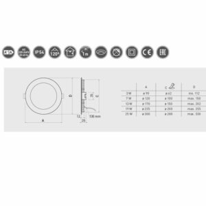 LED панел за вграждане GTV ORIS, aлуминий/акрил, 220V, 25W, 2000lm, 3000K, 120°, IP54