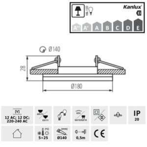 Квадратни луни за вграждане кардан, IP20, съвместимост с лампи AR111, ротация на тялото, стъкло, черно тяло Kanlux KAN-27963